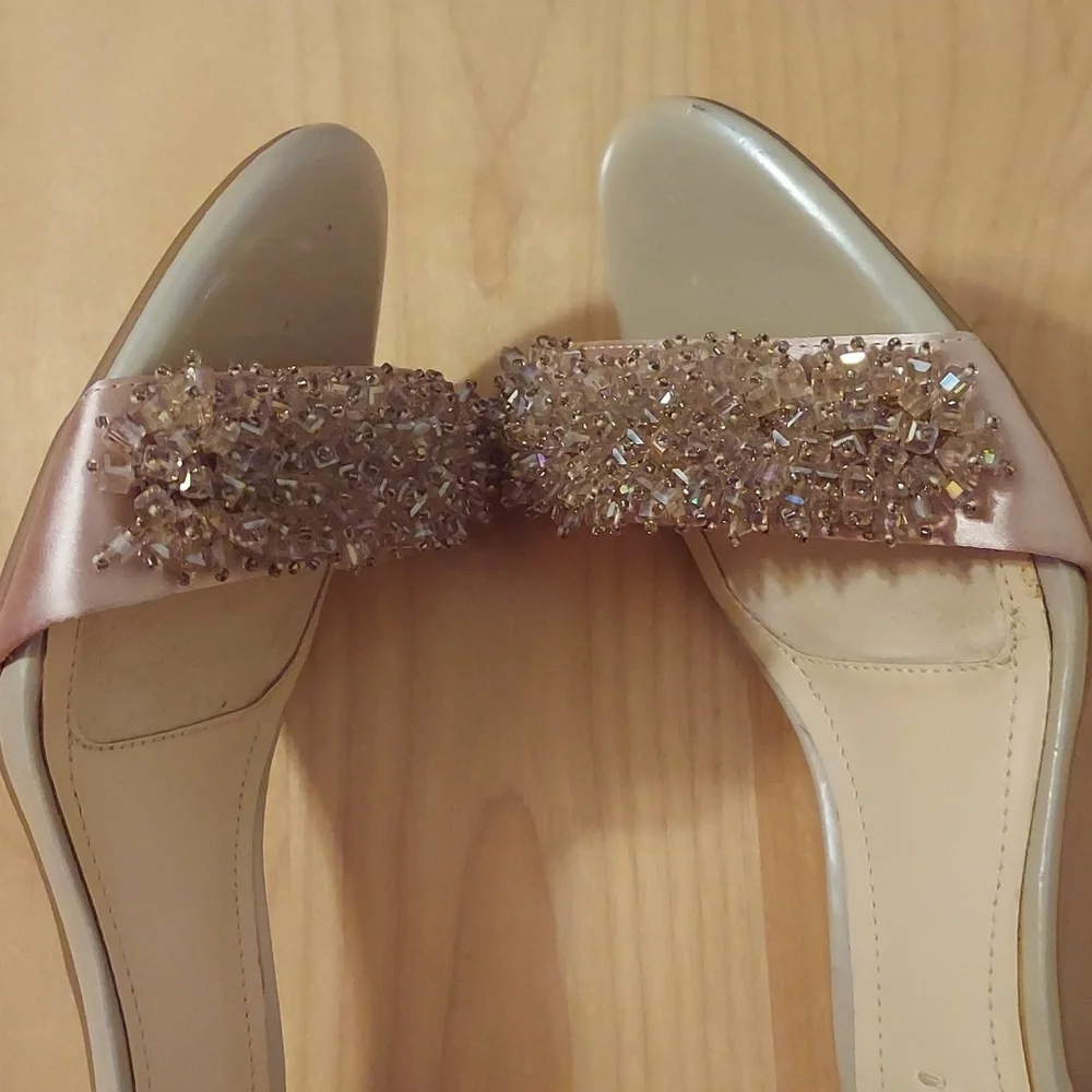 Alex Marie Champagne Beaded Animal Print Leather Ankle Strap Heels Size 6.5 - Picture 10 of 16